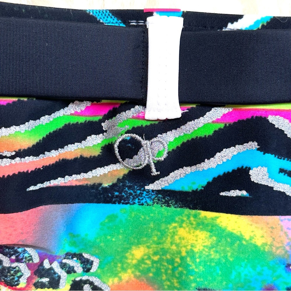 OP Ocean Pacific Vintage Neon Animal Print Black Belted Bikini Bottom SZ M 7-9 - Picture 2 of 9